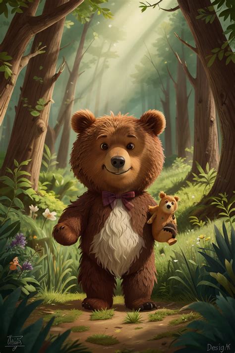 Um Urso Pequeno Garoto Deciduous Forest Perdido Pixar Style