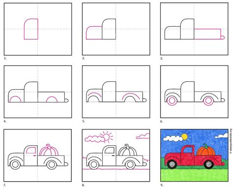 How to Draw a Pickup Truck Tutorial and Pickup Truck Coloring Page — JINZZY