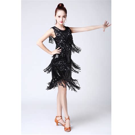 Latin Tango Samba Ballroom Dance Costume Dress Sequins Tassels Skirt Ebay