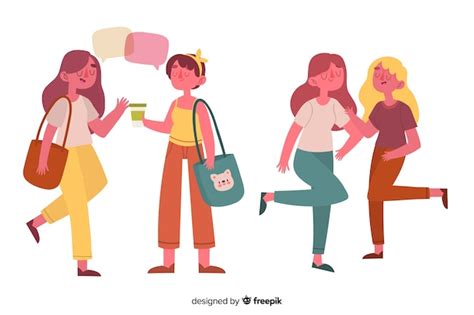 Free Vector Young Women Hanging Out Illustrated