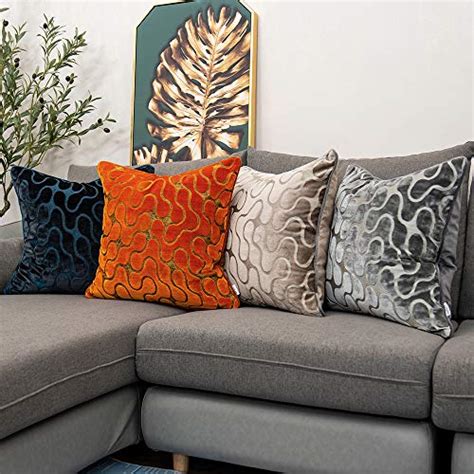 Yangest Burnt Orange Velvet Wave Lumbar Throw Pillow Cover Wavy Line