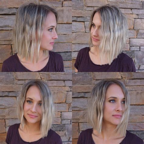 Wavy Platinum Lob With Blunt Ends And Highlights And Lowlights The