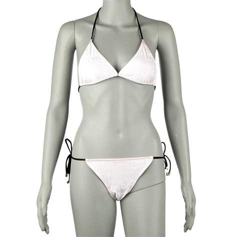 Emporio Armani Triangle Bikini With Logomania Print White Black