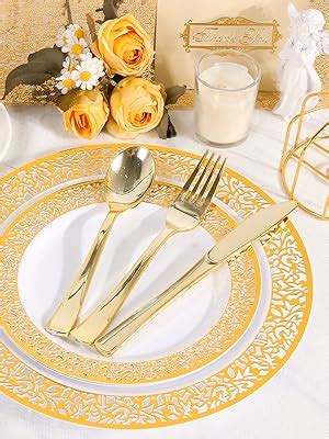 Amazon Bellsal 350 Piece Gold Plastic Dinnerware Set For 50 Guest