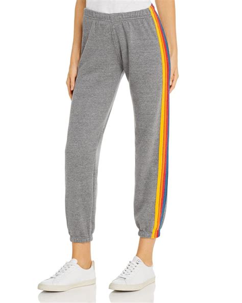 Aviator Nation Cotton Rainbow Stripe Sweatpants In Heather Gray Gray