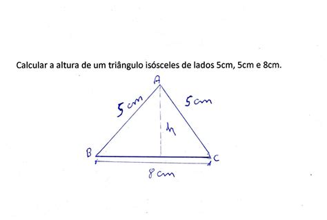 Calcule a área de um triângulo cujos lados medem 5 cm 5 cm e 8 cm