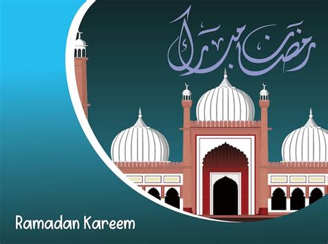 Um Cartaz Para Ramadan Kareem Uma Mesquita Ao Fundo Vetor Premium