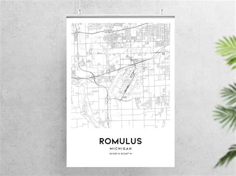 Romulus Map Print Romulus Map Poster Wall Art Mi City Map Etsy