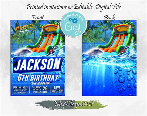 Water Slide Birthday Invitation Waterslide Birthday Invitation Water