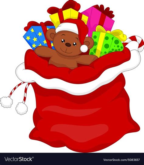 Santa T Bag Full Of Toys And Ts Over White Vector Image On Vectorstock Christmas Card