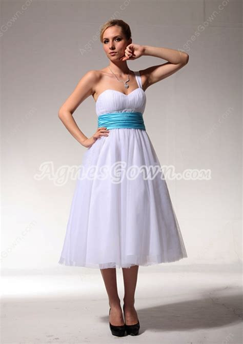 Beach Wedding Dresses Single Straps Tea Length Beach Wedding Dress With