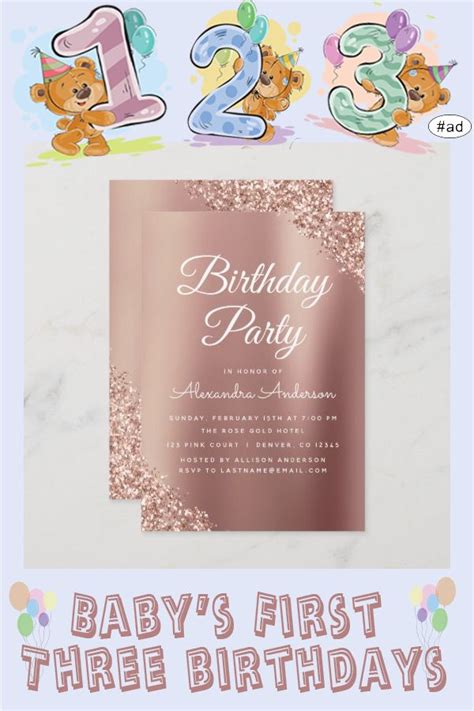 Rose Gold Sparkle Glitter Any Age Birthday Invitation Zazzle