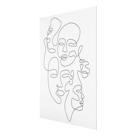 Glasbild Line Art Faces All Around Hochformat