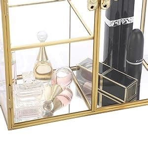 Amazon ELLDOO 5 Slots Clear Glass Storage Box Gold Mirrored