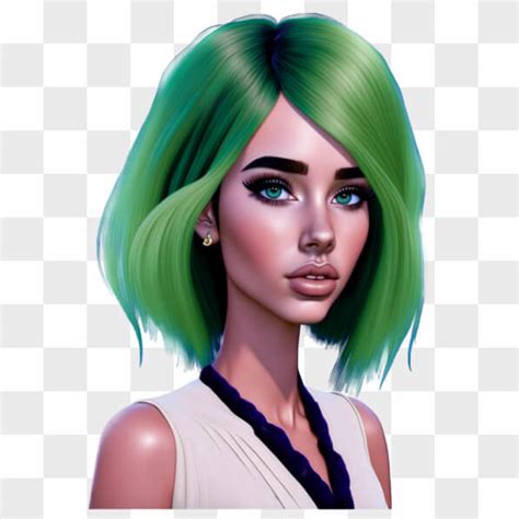 Download Stylish Green Haired Woman With Blue Eyes Png Online Creative Fabrica