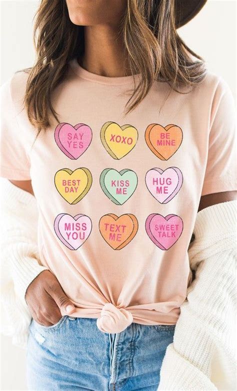 Candy Hearts Conversation Valentines Day Tee Colorful Shirts Heart