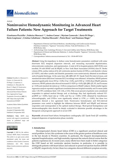 Pdf Noninvasive Hemodynamic Monitoring In Advanced Heart Failure