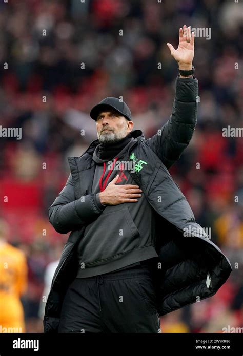 Liverpool Manager Jurgen Klopp Salutes The Fans After The Premier