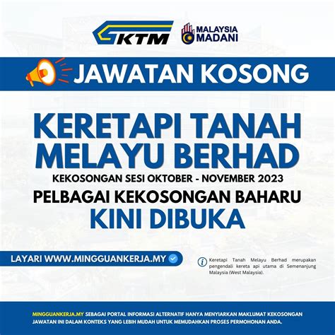 Jawatan Kosong KTMB Pelbagai Kekosongan Kini Dibuka