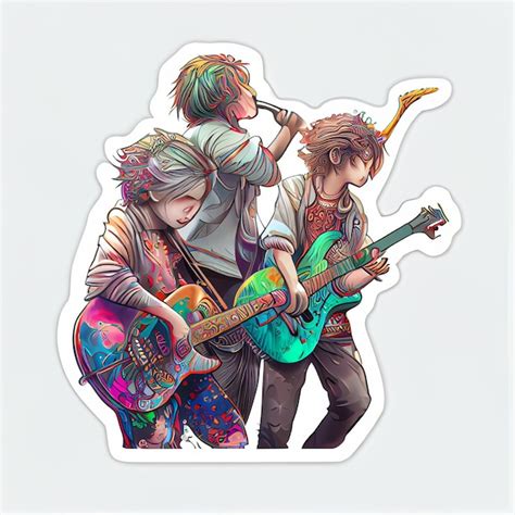 Premium AI Image | anime stickers of two people playing guitar and singing generative ai