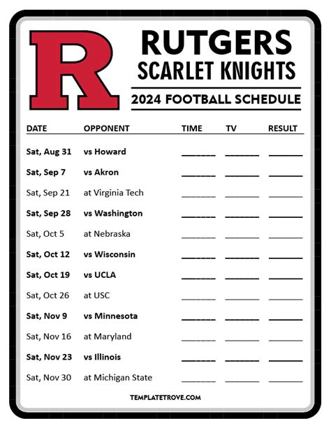 Printable 2024 Rutgers Scarlet Knights Football Schedule