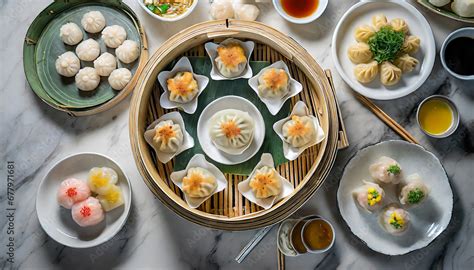 A Top Down Perspective Of Chinese Dim Sum Showcases Delicate Har Gow