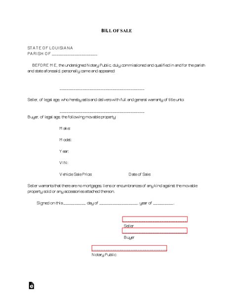 Free Louisiana Bill Of Sale Forms PDF EForms