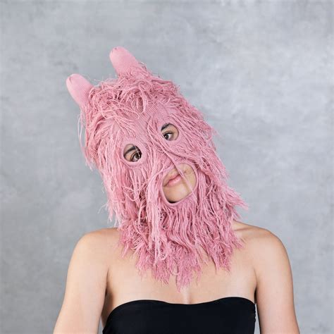 Rambut Pink Hairy Balaclava Furry Animal Mask Stuffed Etsy