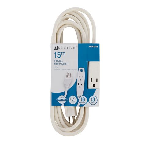 Utilitech Indoor 15 Ft 16 3 3 Prong White Indoor Sjt Light Duty General Extension Cord Ut890615