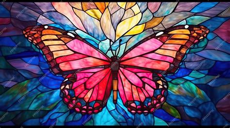 Premium Photo A Beautiful Butterfly Stained Glass Window Vibrant Colors Modern Design Ai