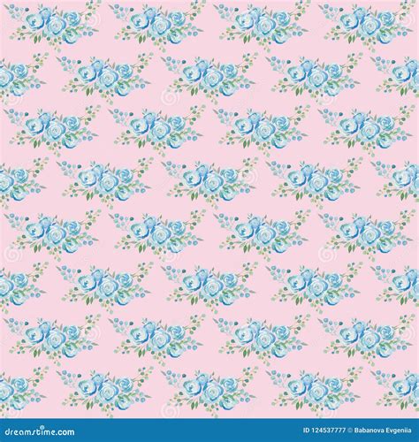 Gentle Blue Roses A Bouquet Of Flowers Seamless Pattern Watercolor