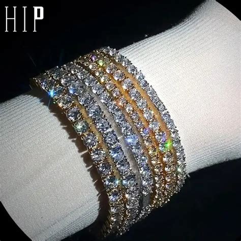 Hip Hop Mm Mm Mm Rij Koperen Tennis Armband Micro Pave Kubieke