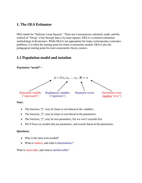 Part1 Topics In Econometrics Detailed Lecture Notes 1 The Ols