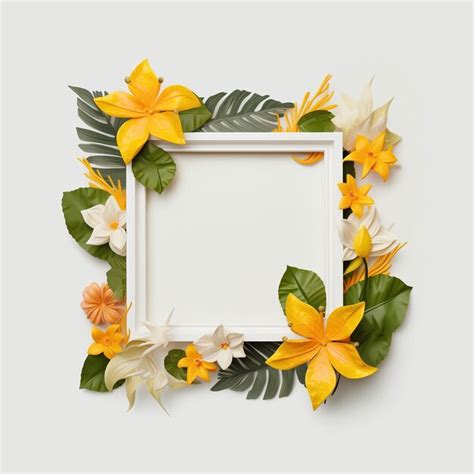 Premium Photo Frame With Flowers Creative Layout Made Of Tropical