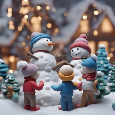 Fam Lia De Boneco De Neve Rvore De Natal E Luzes De Fundo Bokeh