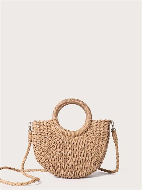 Half Round Woven Double Straw Bag Women S Summer Crossbody Bag Casual