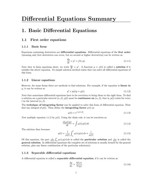 Complete Summary Differential Equations Differential Equations