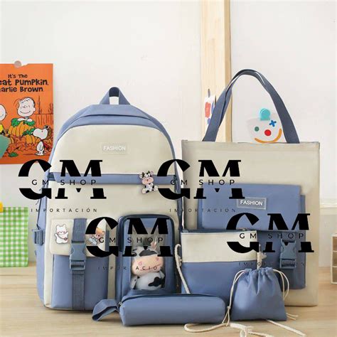 Mochila Coreana Set 5 Piezas 504 Kawaii Escolar Combo Vaca Shopee México