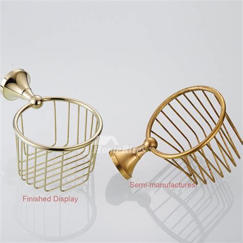 Gold Toilet Paper Roll Holder Polished Brass Paper Basket Bathroom Wall Mounted