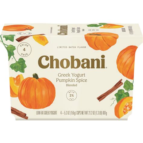 Chobani Yogurt Greek Low Fat Pumpkin Spice Blended Value 4 Pack