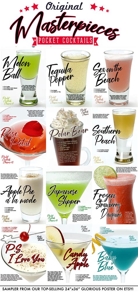 Pocket Cocktails Masterpiece Poster Sampler Liquor Drink Recipes