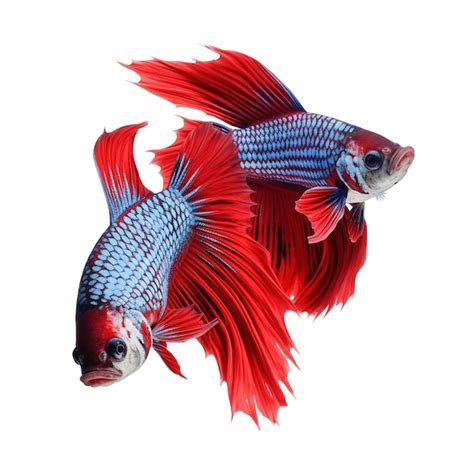 Um peixe betta vermelho e azul é mostrado Foto Premium