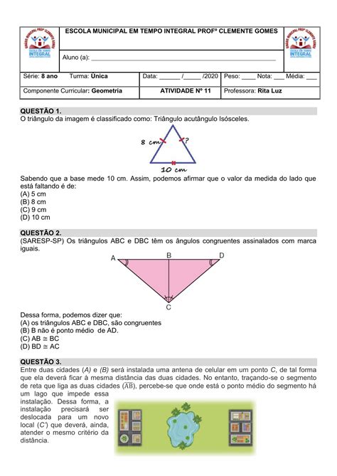 Geometria 8 Ano Exercicios Resolvidos