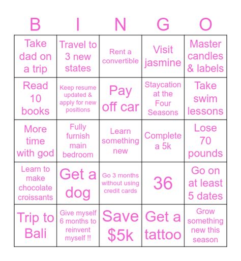 Vision Board Bingo Card