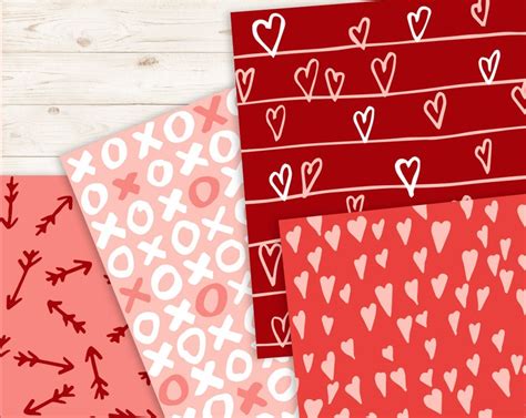 Valentines Day Digital Paper Minimalist Love Hearts Etsy