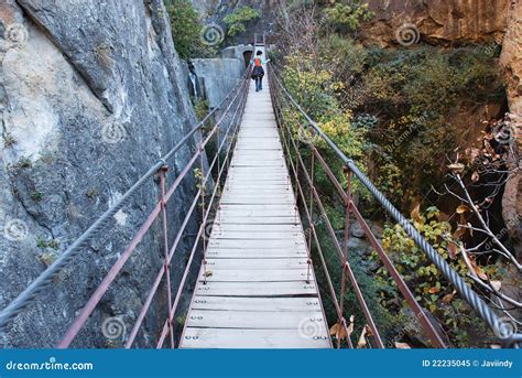 Rope Bridge Over A Canyon In Cahorros Stock Image Image Of Unstable