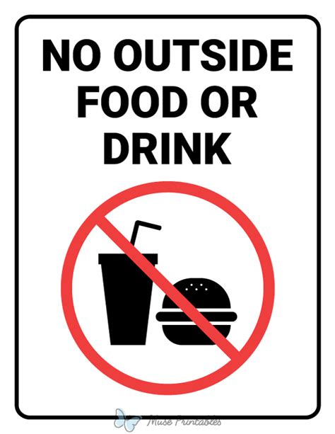 Printable No Outside Food Or Drink Sign