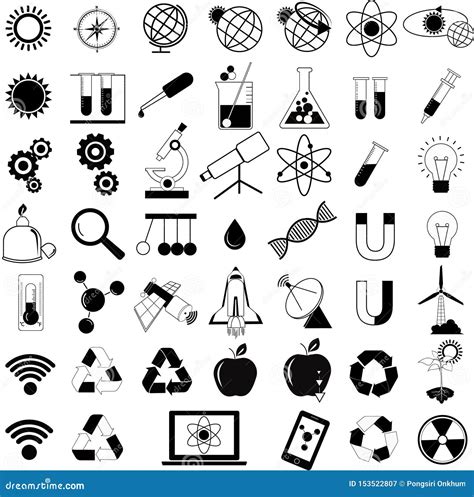 Science And Technology Icon Set Stock Vector Illustration Of Globe