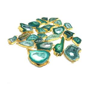 5pcs 24kt Gold Electroplated Edge Green Druzy Agate Geode Slice