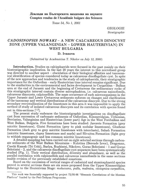 PDF Cadosinopsis Nowaki A New Calcareous Dinocyst Zone Upper